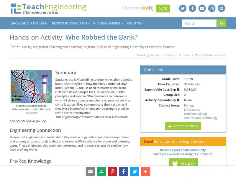 Teach Engineering: Who Robbed the Bank? Activity Teach Engineering: Who Robbed the Bank? Activity