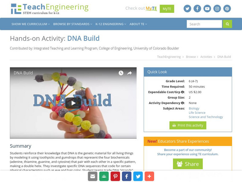 Teach Engineering: Dna Build Activity Teach Engineering: Dna Build Activity
