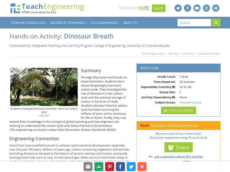Teach Engineering: Dinosaur Breath Activity Teach Engineering: Dinosaur Breath Activity