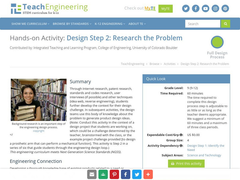 Teach Engineering: Design Step 2: Research the Problem Activity Teach Engineering: Design Step 2: Research the Problem Activity