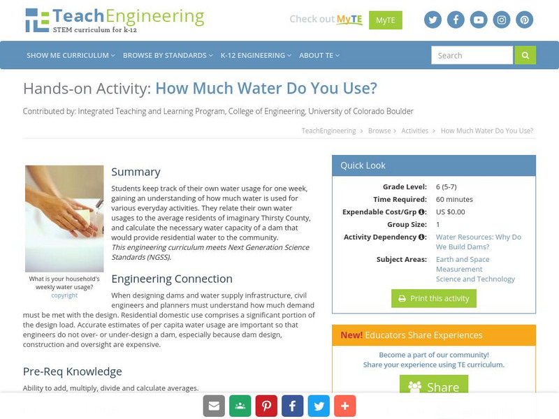 Teach Engineering: How Much Water Do You Use? Activity Teach Engineering: How Much Water Do You Use? Activity