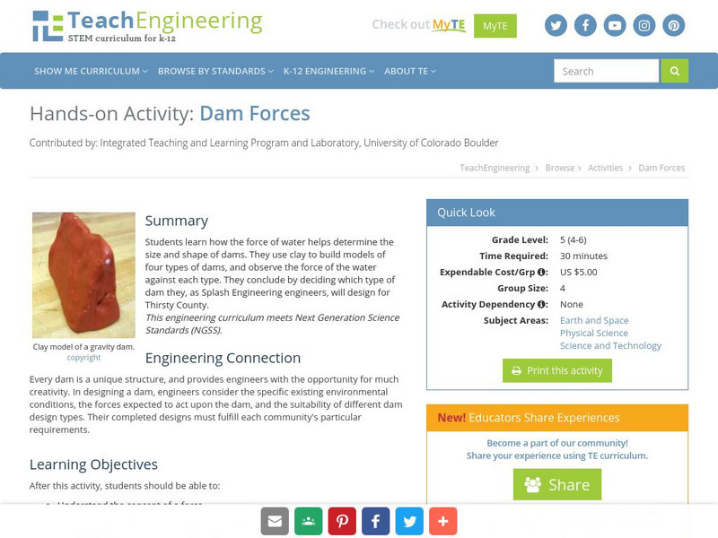 Teach Engineering: Dam Forces Activity Teach Engineering: Dam Forces Activity