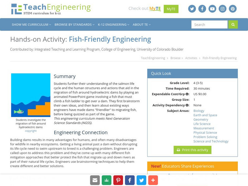 Teach Engineering: Fish Friendly Engineering Activity Teach Engineering: Fish Friendly Engineering Activity