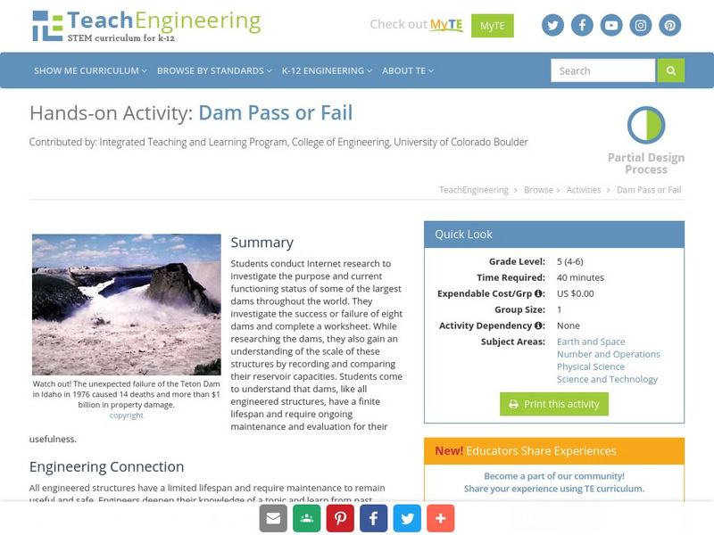 Teach Engineering: Dam Pass or Fail Activity Teach Engineering: Dam Pass or Fail Activity