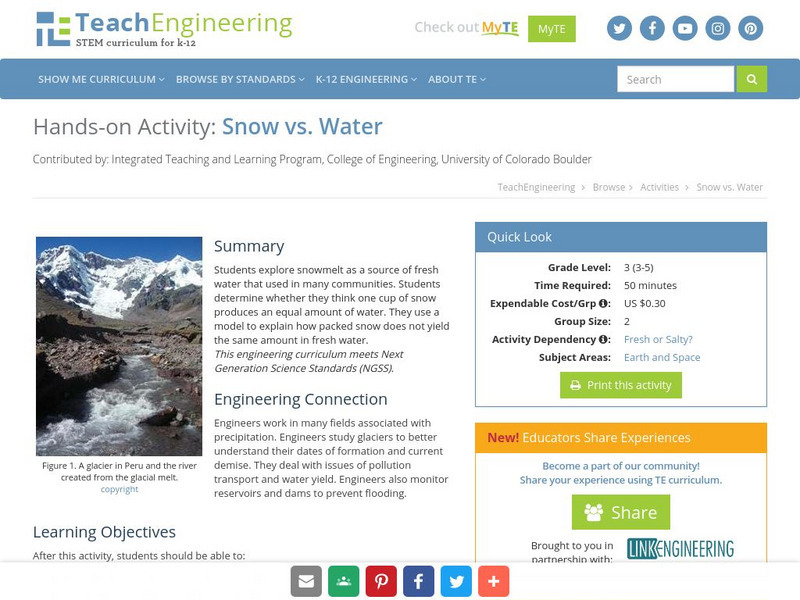 Teach Engineering: Snow vs. Water Activity Teach Engineering: Snow vs. Water Activity