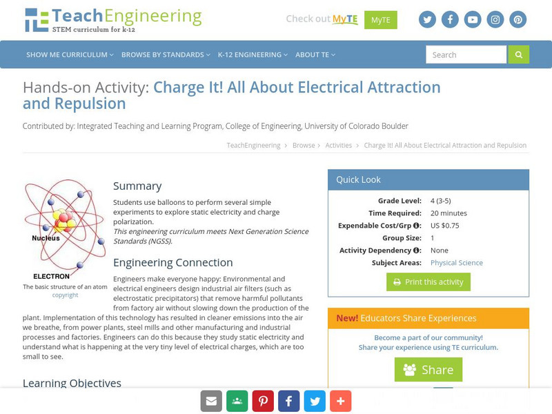 Teach Engineering: Charge It! Activity Teach Engineering: Charge It! Activity