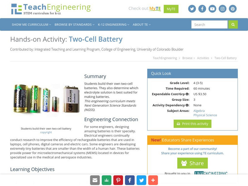 Teach Engineering: Two Cell Battery Activity Teach Engineering: Two Cell Battery Activity