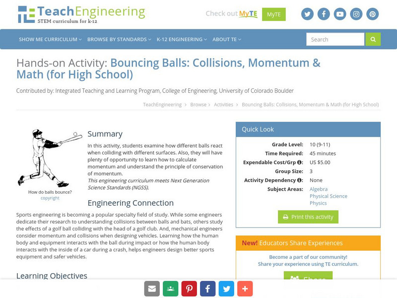 Teach Engineering: Bouncing Balls (For High School) Activity Teach Engineering: Bouncing Balls (For High School) Activity