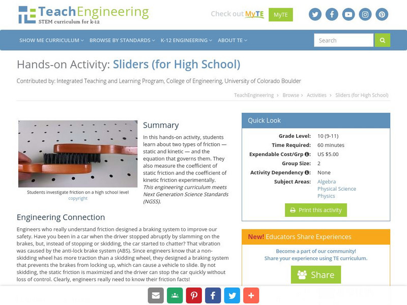 Teach Engineering: Sliders (For High School) Activity Teach Engineering: Sliders (For High School) Activity