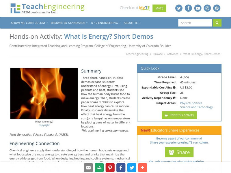 Teach Engineering: What Is Energy? Short Demos Activity Teach Engineering: What Is Energy? Short Demos Activity