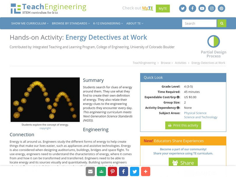 Teach Engineering: Energy Detectives at Work Activity Teach Engineering: Energy Detectives at Work Activity