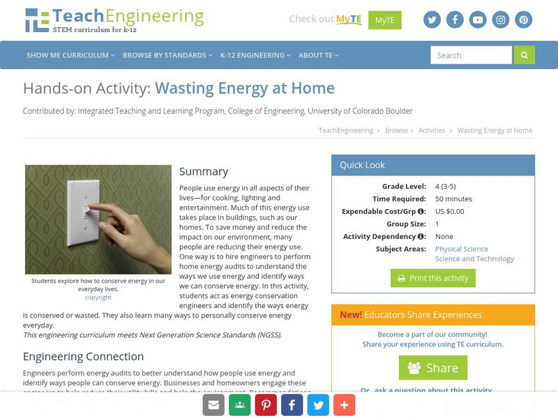 Teach Engineering: Wasting Energy at Home Activity Teach Engineering: Wasting Energy at Home Activity