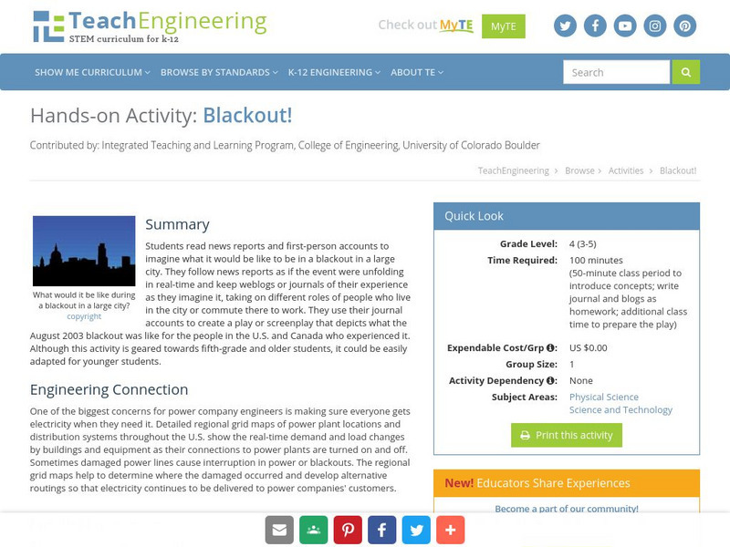 Teach Engineering: Blackout! Activity Teach Engineering: Blackout! Activity