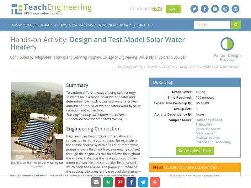Teach Engineering: You're in Hot Water Activity Teach Engineering: You're in Hot Water Activity