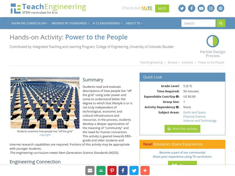 Teach Engineering: Power to the People Activity Teach Engineering: Power to the People Activity