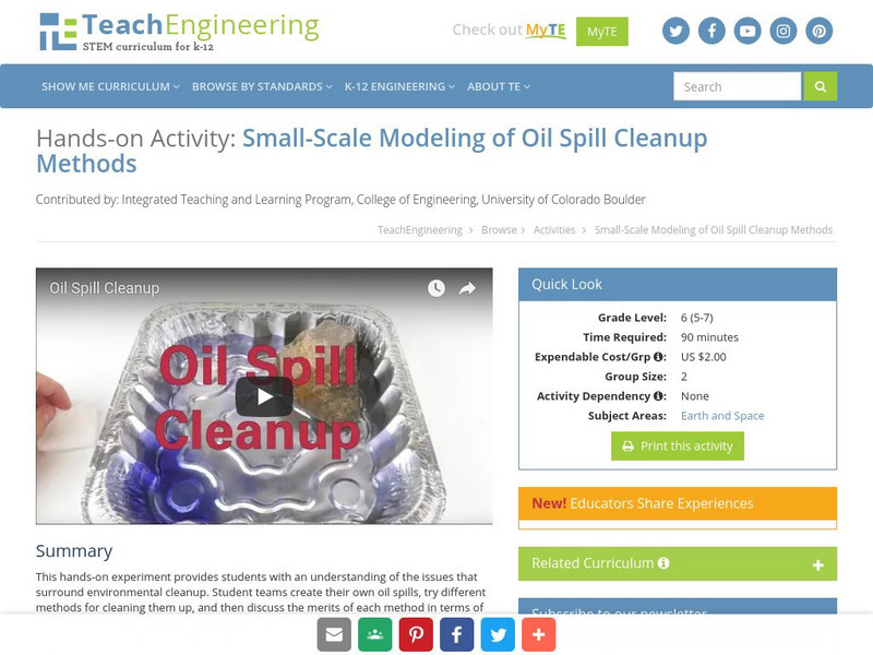 Teach Engineering: Oil Spill Cleanup Activity Teach Engineering: Oil Spill Cleanup Activity