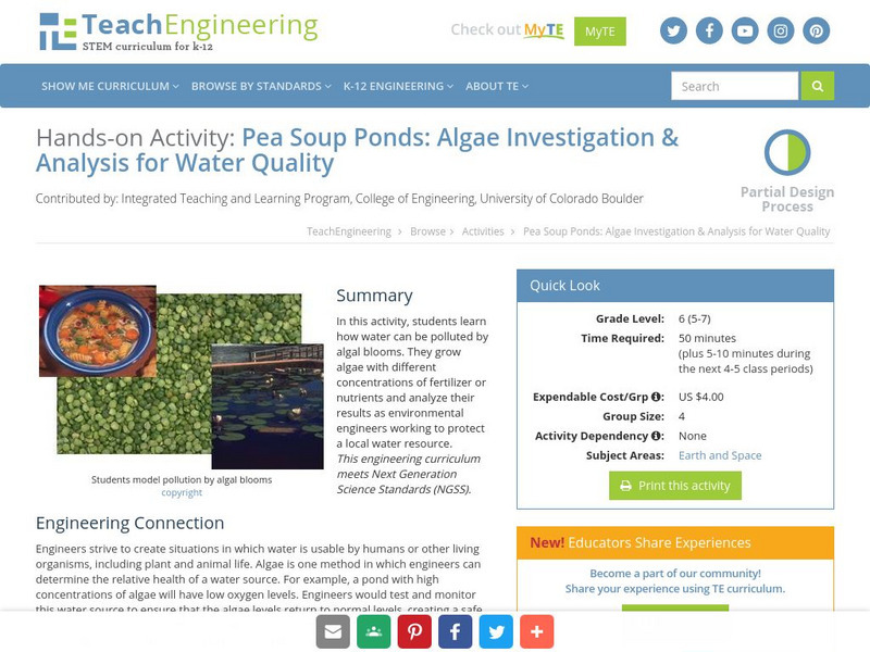 Teach Engineering: Pea Soup Ponds Activity Teach Engineering: Pea Soup Ponds Activity