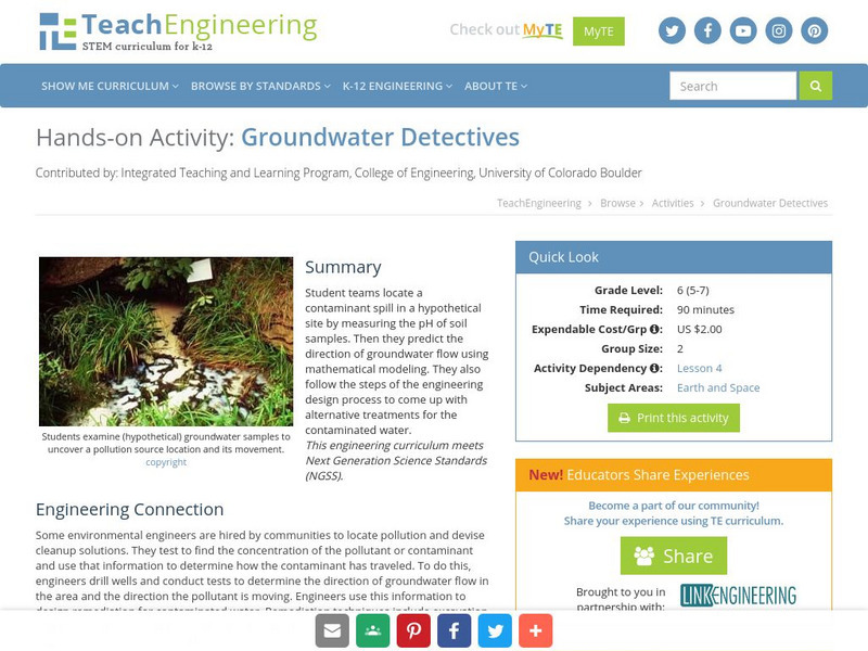 Teach Engineering: Groundwater Detectives Activity Teach Engineering: Groundwater Detectives Activity