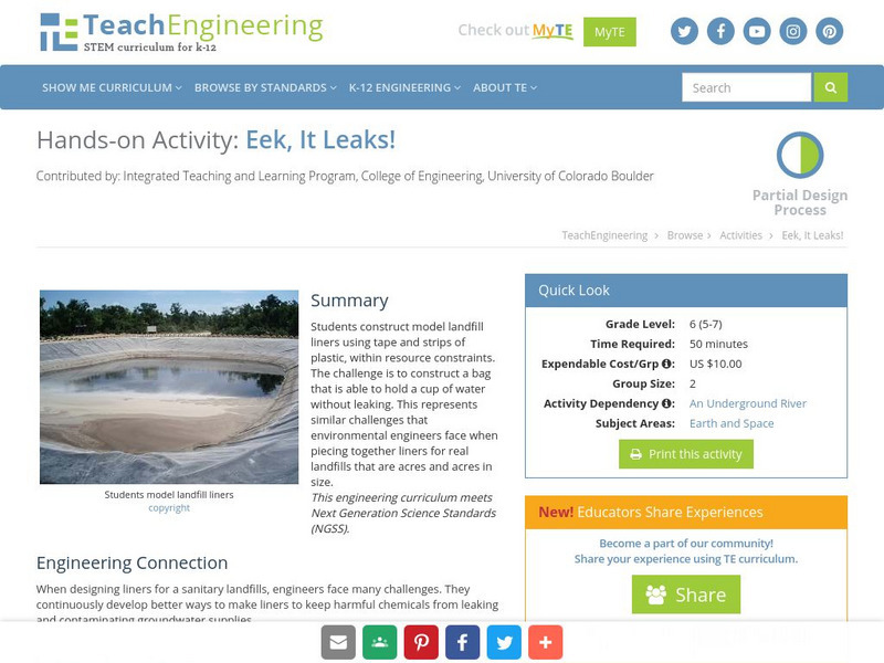 Teach Engineering: Eek, It Leaks! Activity Teach Engineering: Eek, It Leaks! Activity