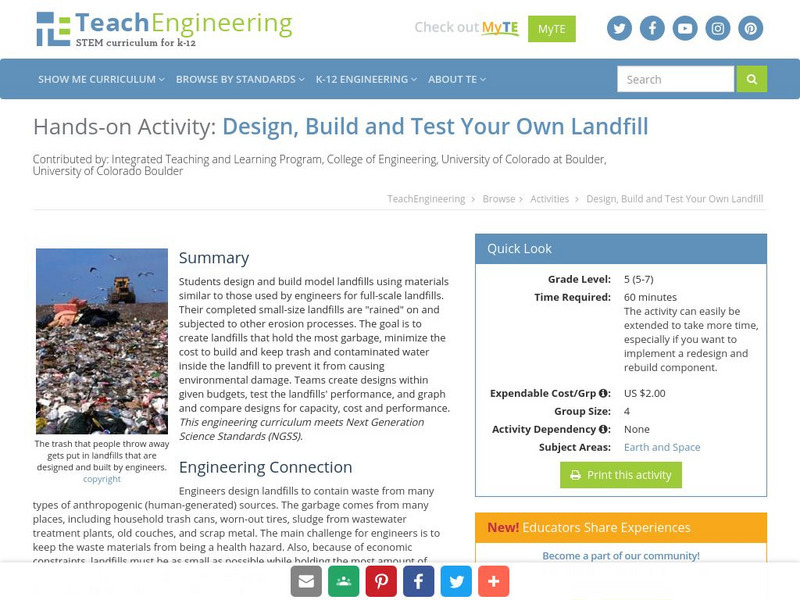 Teach Engineering: Design, Build and Test Your Own Landfill Activity