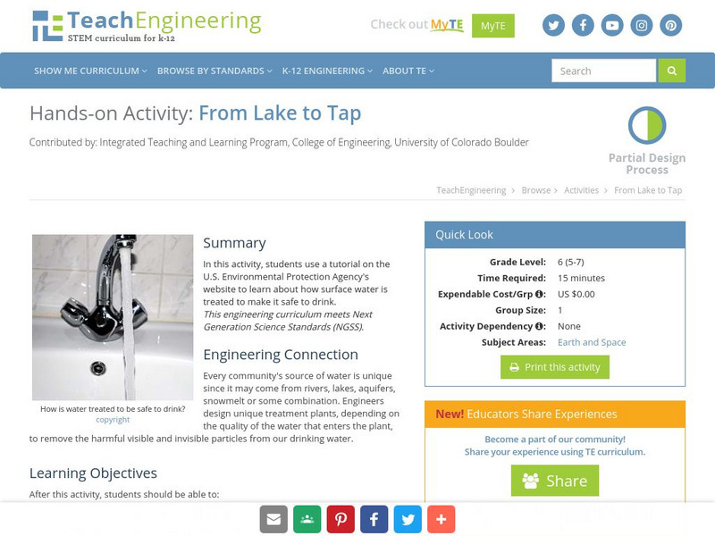 Teach Engineering: From Lake to Tap Activity Teach Engineering: From Lake to Tap Activity