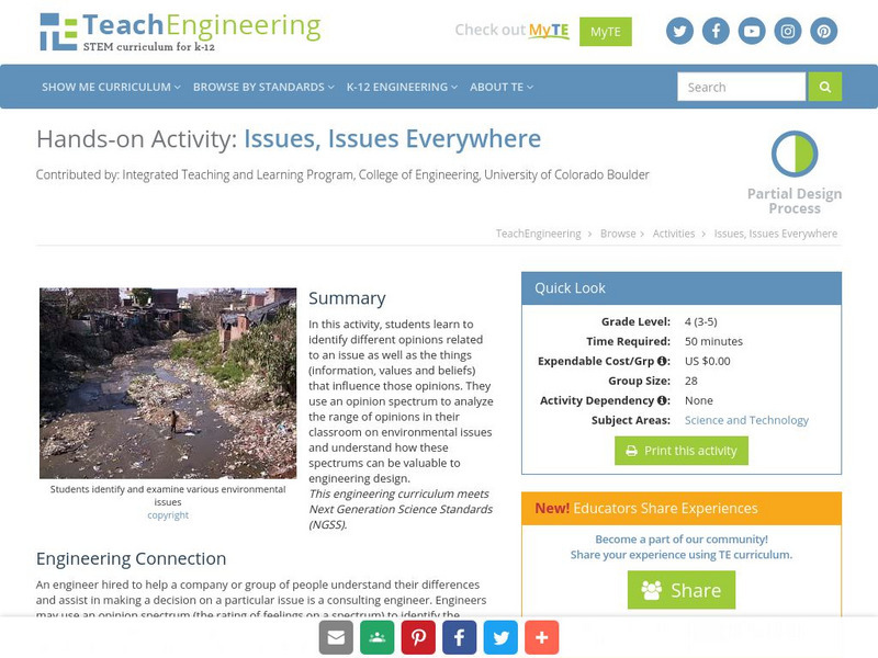 Teach Engineering: Issues, Issues Everywhere Activity Teach Engineering: Issues, Issues Everywhere Activity