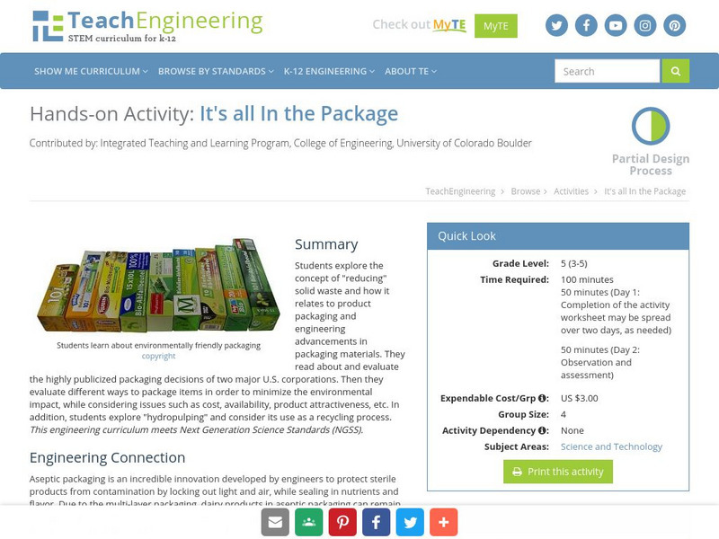 Teach Engineering: It's All in the Package Lesson Plan Teach Engineering: It's All in the Package Lesson Plan