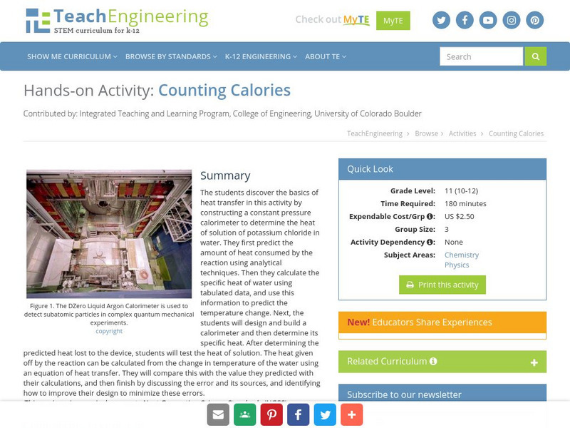 Teach Engineering: Counting Calories Activity Teach Engineering: Counting Calories Activity