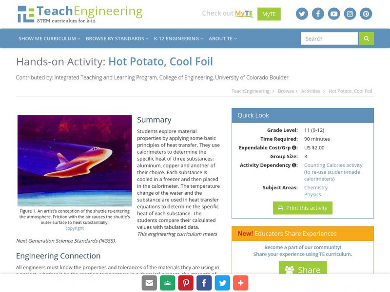 Teach Engineering: Hot Potato, Cool Foil Activity Teach Engineering: Hot Potato, Cool Foil Activity
