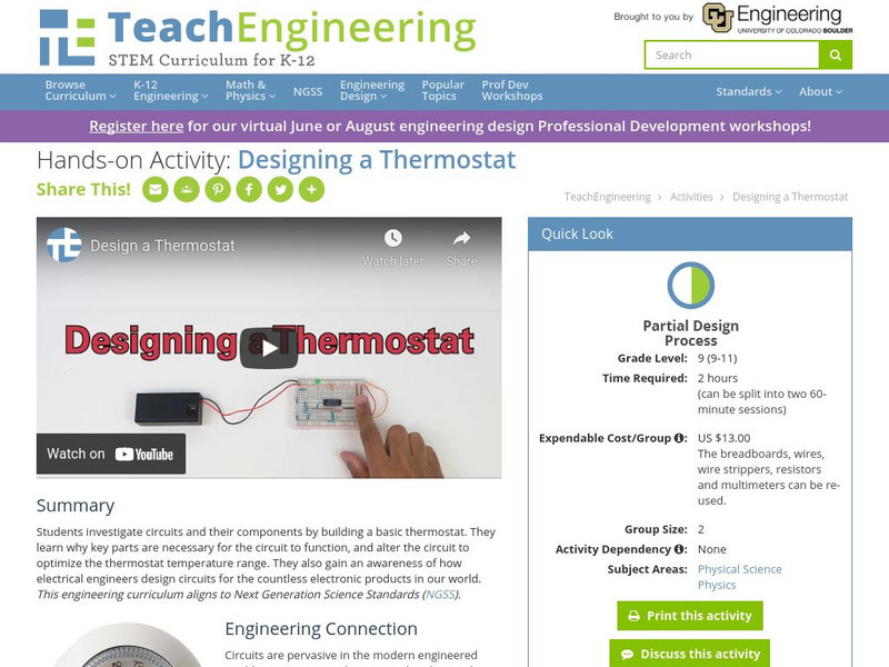 Teach Engineering: Designing a Thermostat Activity Teach Engineering: Designing a Thermostat Activity