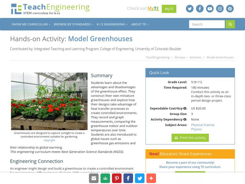 Teach Engineering: Model Greenhouses Activity Teach Engineering: Model Greenhouses Activity