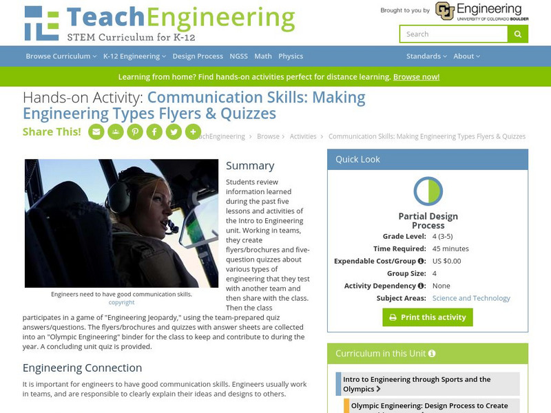 Teach Engineering: For Those Back Home Activity Teach Engineering: For Those Back Home Activity