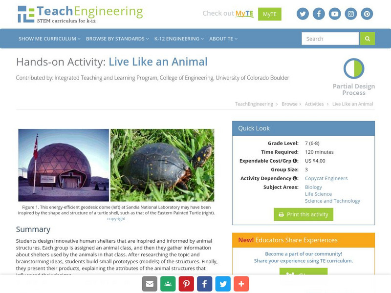Teach Engineering: Live Like an Animal Activity Teach Engineering: Live Like an Animal Activity