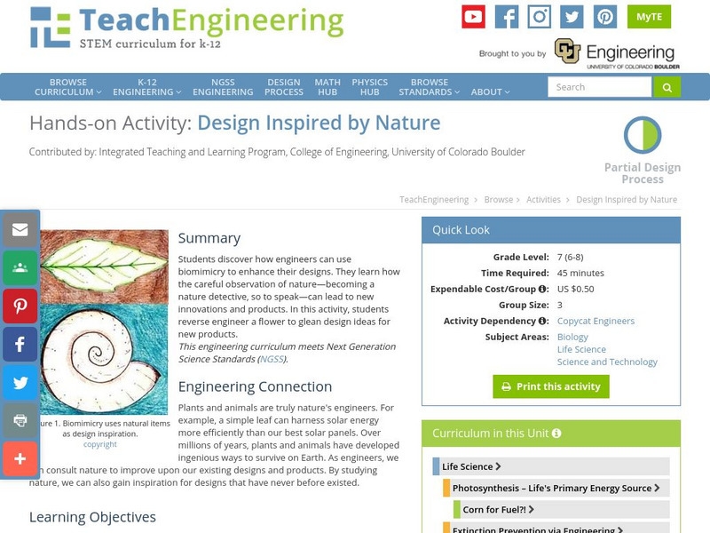 Teach Engineering: Design Inspired by Nature Activity Teach Engineering: Design Inspired by Nature Activity