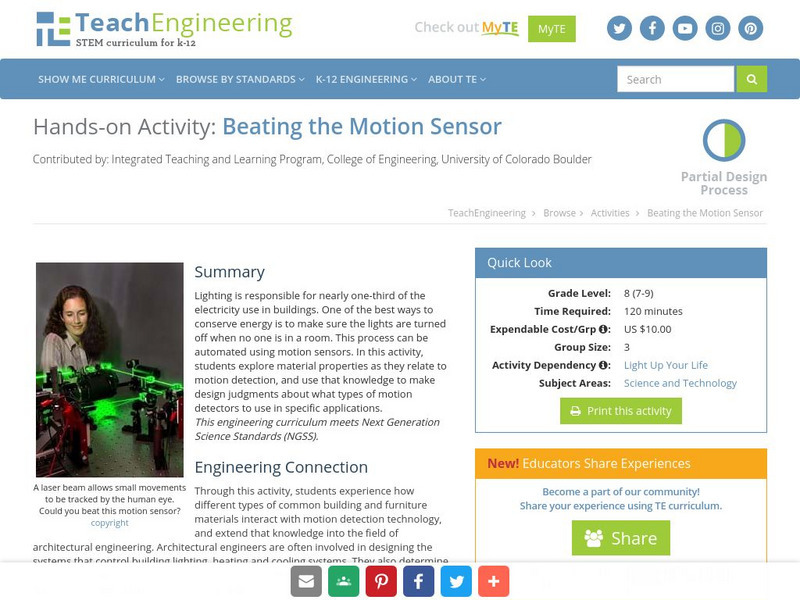 Teach Engineering: Beating the Motion Sensor Activity