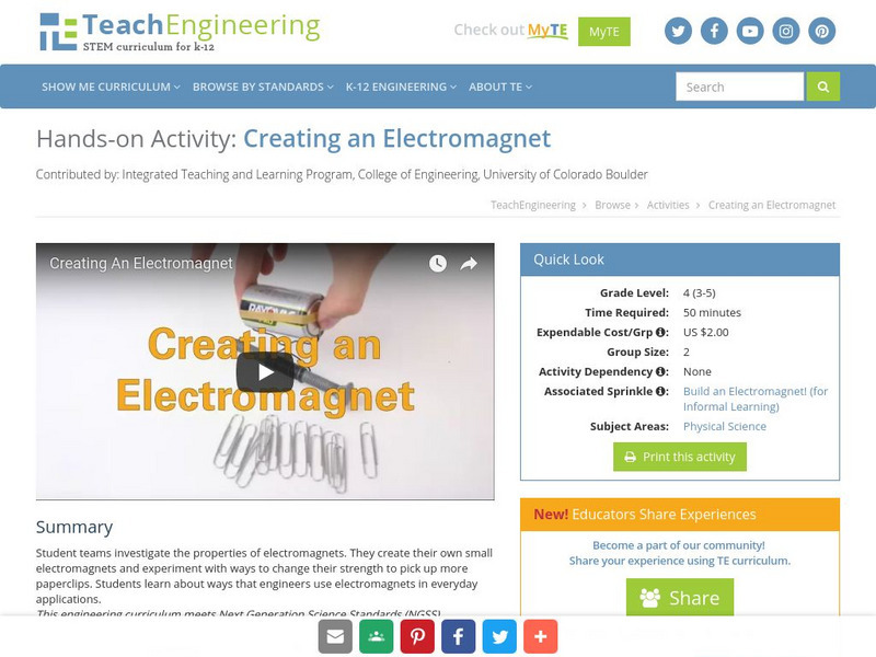 Teach Engineering: Building an Electromagnet Activity Teach Engineering: Building an Electromagnet Activity