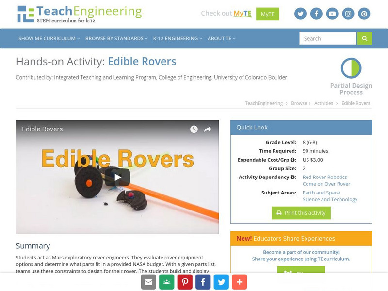 Teach Engineering: Edible Rovers Activity Teach Engineering: Edible Rovers Activity