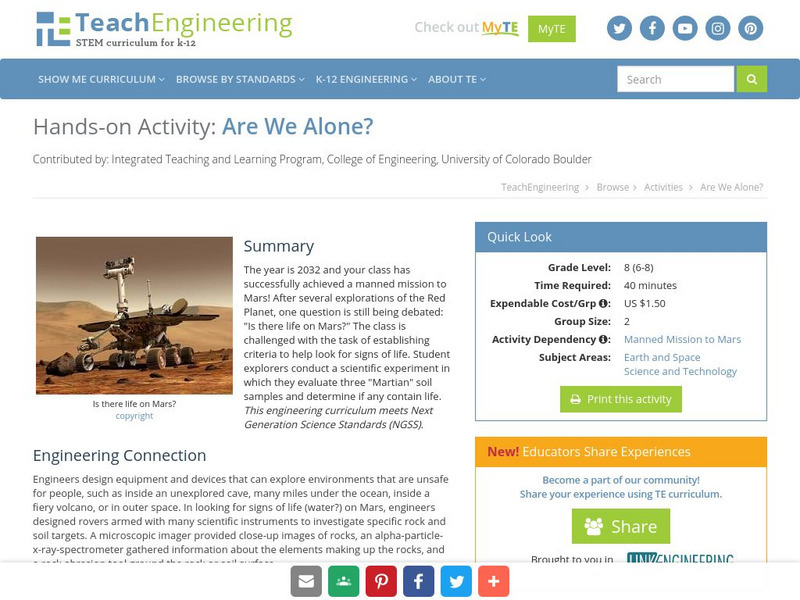 Teach Engineering: Are We Alone? Activity