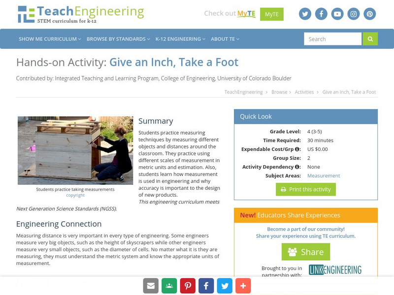 Teach Engineering: Give an Inch, Take a Foot Activity Teach Engineering: Give an Inch, Take a Foot Activity