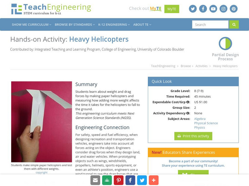 Teach Engineering: Heavy Helicopters Activity Teach Engineering: Heavy Helicopters Activity