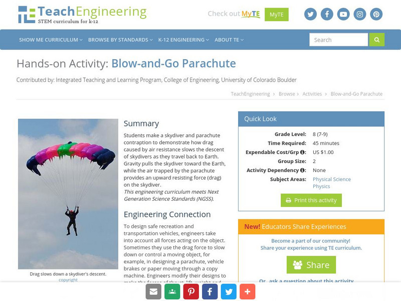 Teach Engineering: Blow and Go Parachute Activity Teach Engineering: Blow and Go Parachute Activity