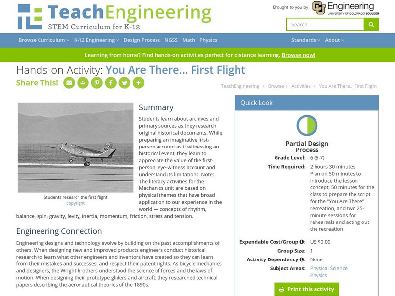 Teach Engineering: You Are There, First Flight Activity Teach Engineering: You Are There, First Flight Activity