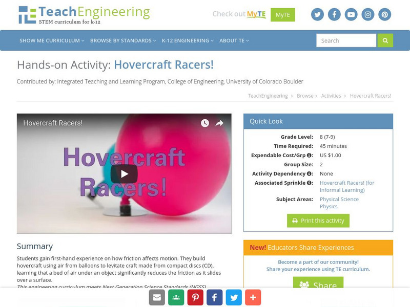 Teach Engineering: Hovercraft Racers! Activity Teach Engineering: Hovercraft Racers! Activity