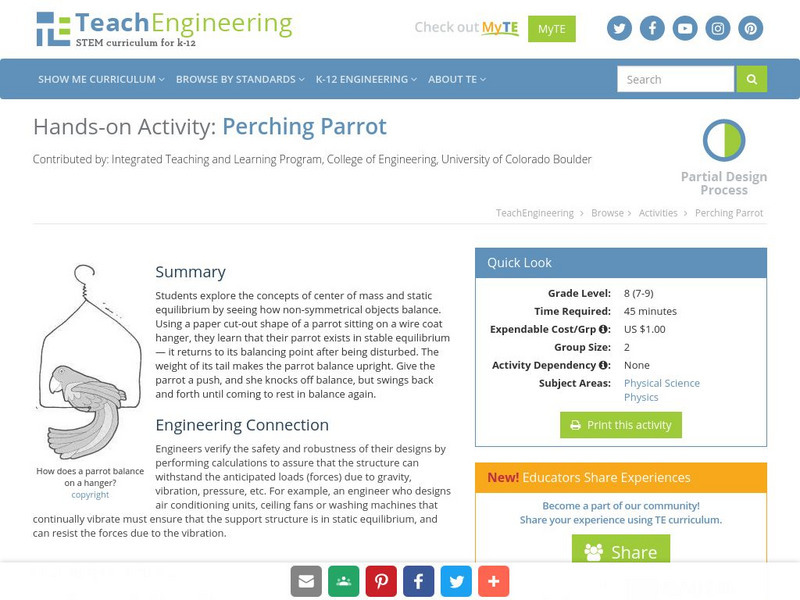 Teach Engineering: Perching Parrot Activity Teach Engineering: Perching Parrot Activity