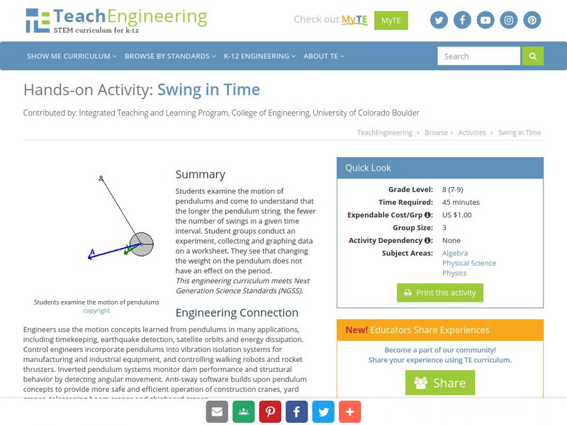 Teach Engineering: Swing in Time Activity Teach Engineering: Swing in Time Activity