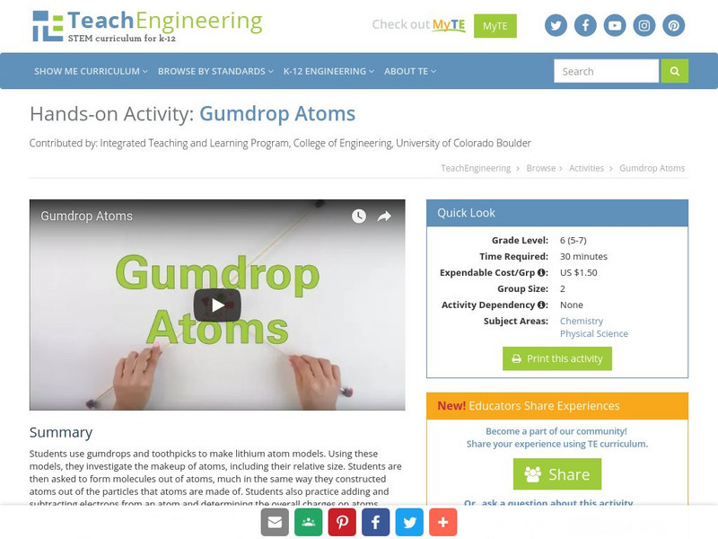 Teach Engineering: Gumdrop Atoms Activity Teach Engineering: Gumdrop Atoms Activity