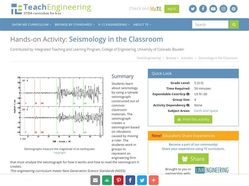 Teach Engineering: Seismology in the Classroom Activity Teach Engineering: Seismology in the Classroom Activity