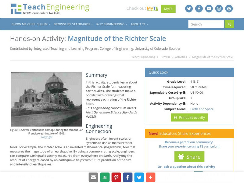 Teach Engineering: Magnitude of the Richter Scale Activity Teach Engineering: Magnitude of the Richter Scale Activity