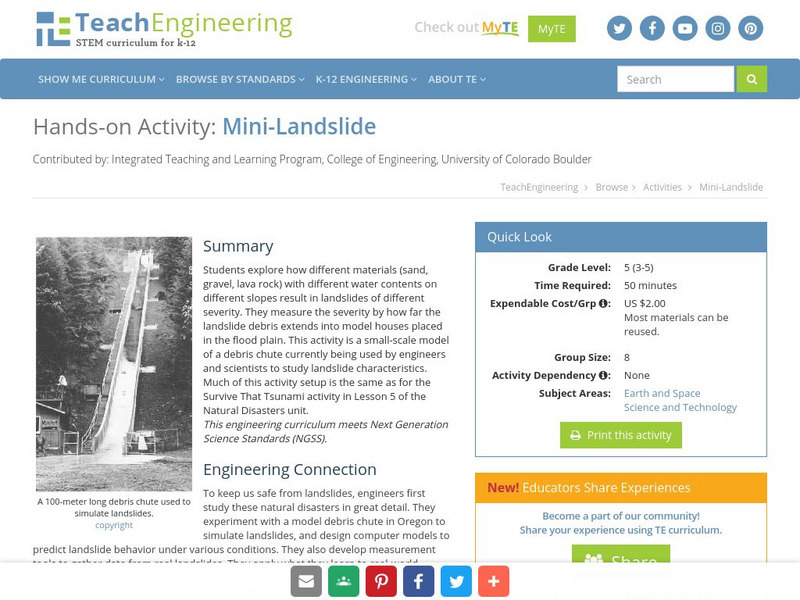 Teach Engineering: Mini Landslide Activity Teach Engineering: Mini Landslide Activity