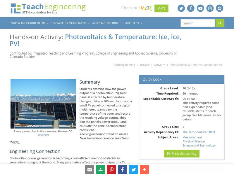 Teach Engineering: Ice, Ice, Pv! Activity Teach Engineering: Ice, Ice, Pv! Activity